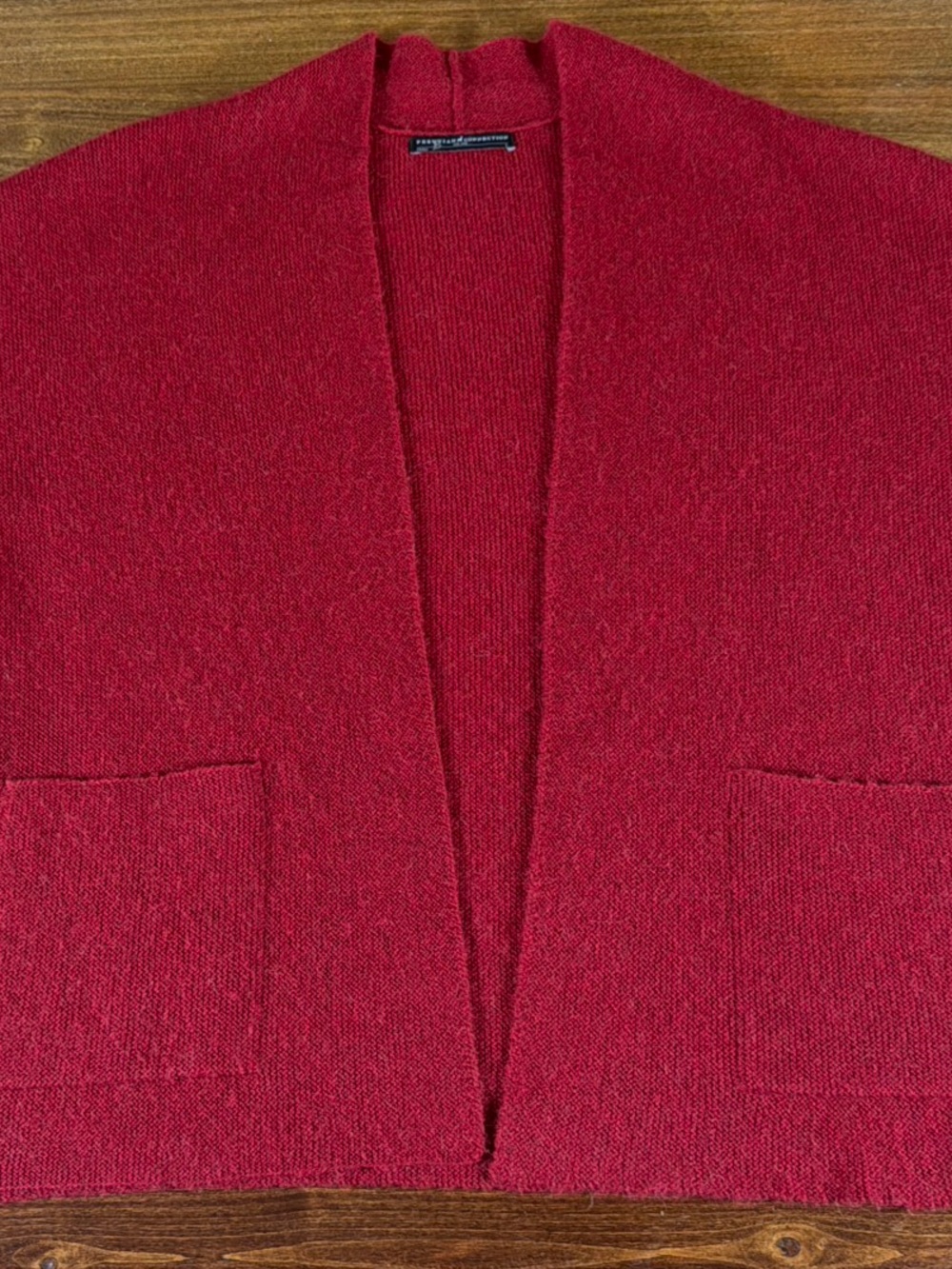 Peruvian Connection Deep Red Open-Front Alpaca Cardigan with Pockets